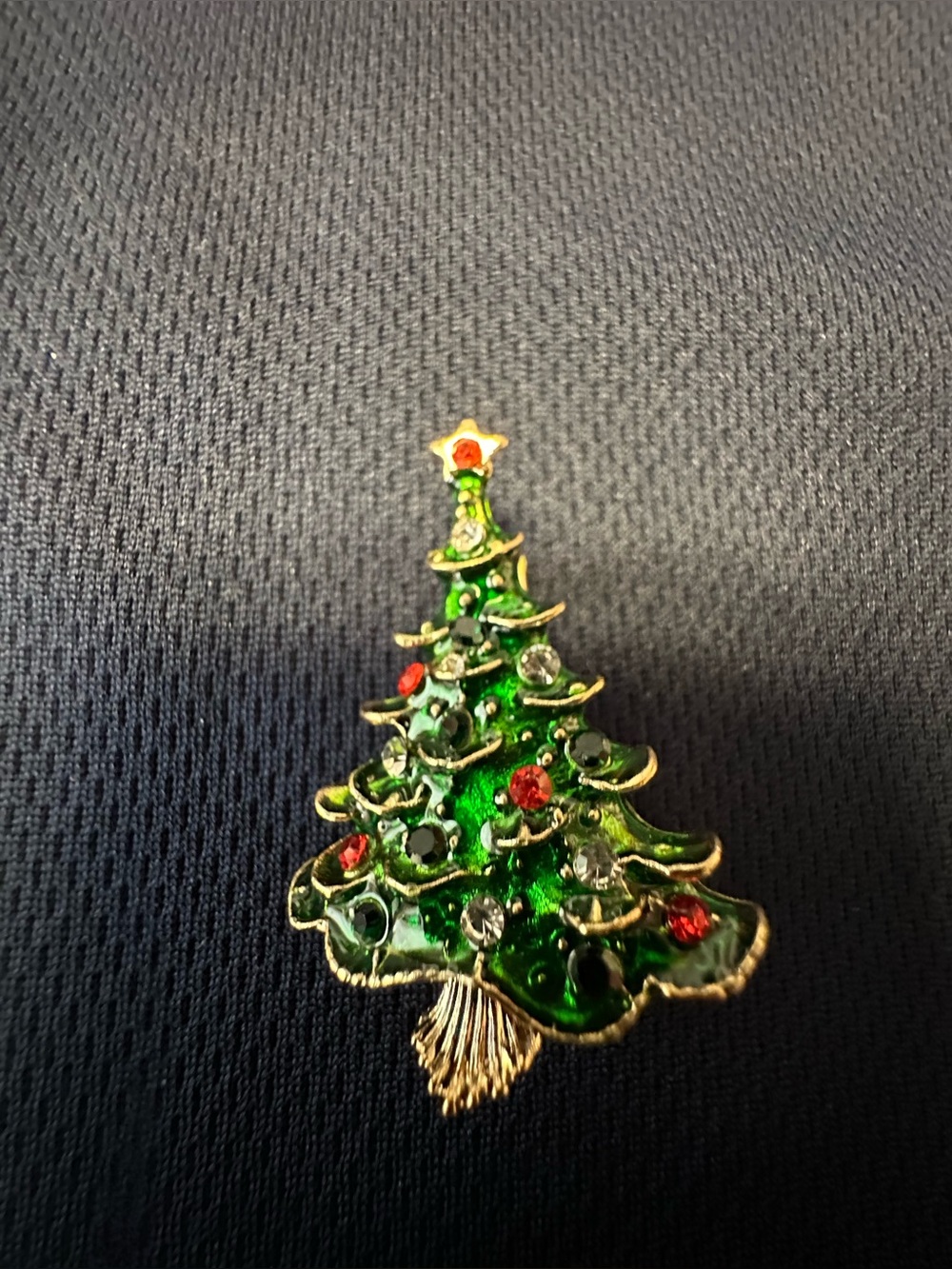 Green Christmas Tree Rhinestone Brooch